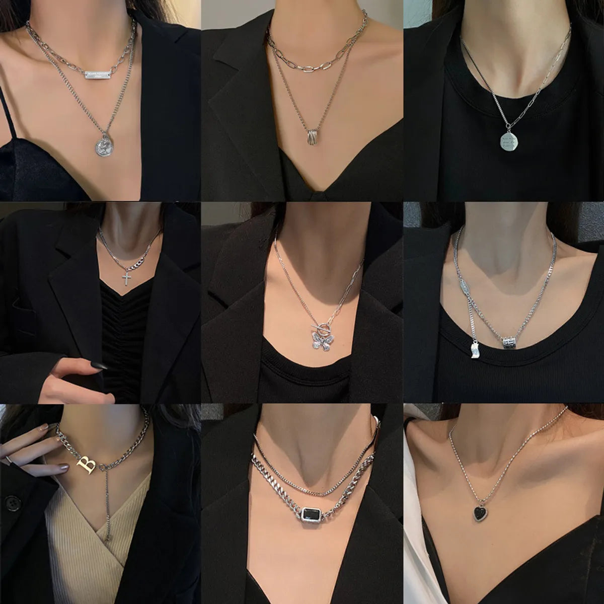 Fashion Heart Shape Butterfly Alloy Pearl Plating Women's Layered Necklaces Pendant Necklace 1 Piece