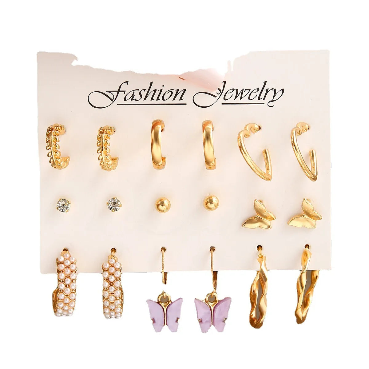 Fashion Heart Shape Butterfly Alloy Plating Inlay Rhinestones Pearl Women's Earrings 1 Set