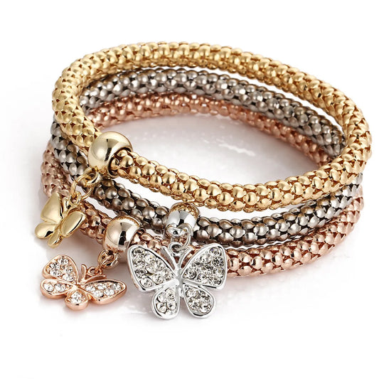 Fashion Heart Shape Butterfly Alloy Plating Rhinestones Women's Bracelets