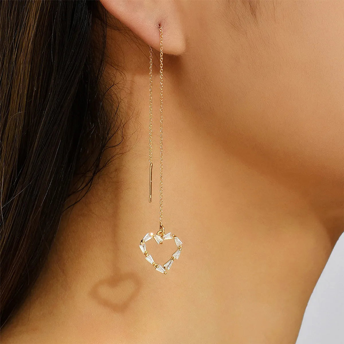 Fashion Heart Shape Butterfly Copper Inlay Zircon Ear Line 1 Pair