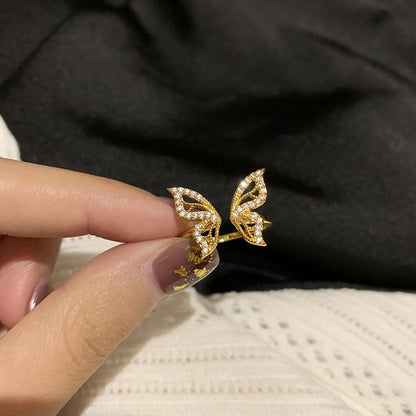 Fashion Heart Shape Butterfly Copper Plating Zircon Open Ring