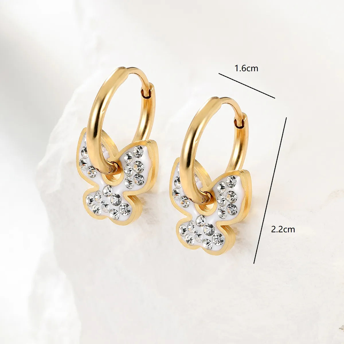 Fashion Heart Shape Butterfly Lock Stainless Steel Plating Zircon Dangling Earrings 1 Pair