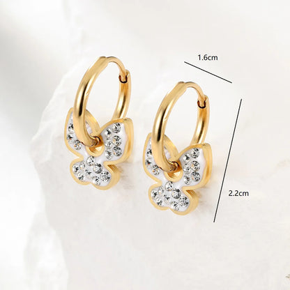 Fashion Heart Shape Butterfly Lock Stainless Steel Plating Zircon Dangling Earrings 1 Pair