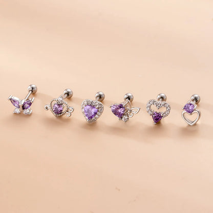 Fashion Heart Shape Butterfly Stainless Steel Ear Studs Plating Zircon Stainless Steel Earrings 1 Piece