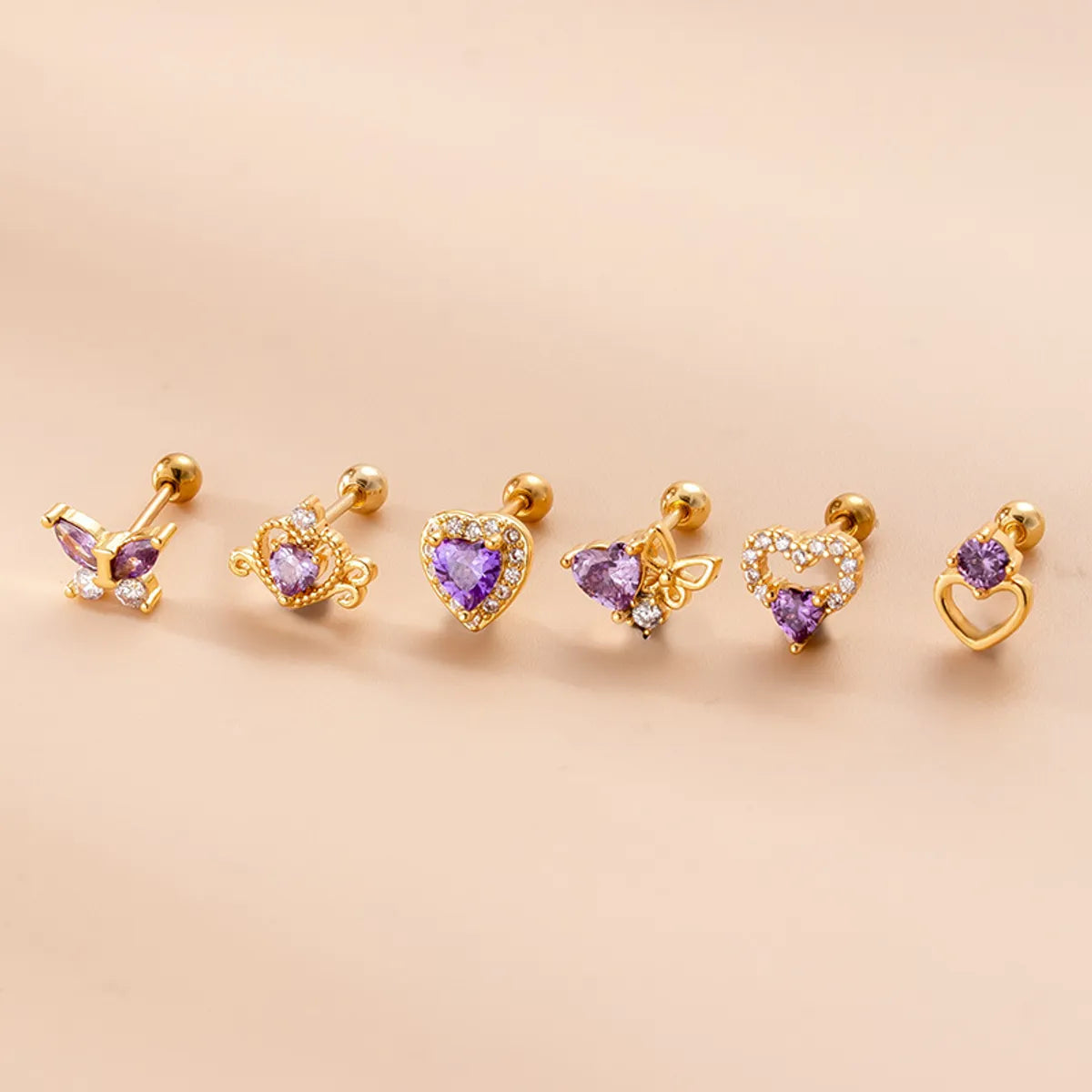 Fashion Heart Shape Butterfly Stainless Steel Ear Studs Plating Zircon Stainless Steel Earrings 1 Piece