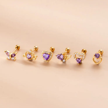 Fashion Heart Shape Butterfly Stainless Steel Ear Studs Plating Zircon Stainless Steel Earrings 1 Piece