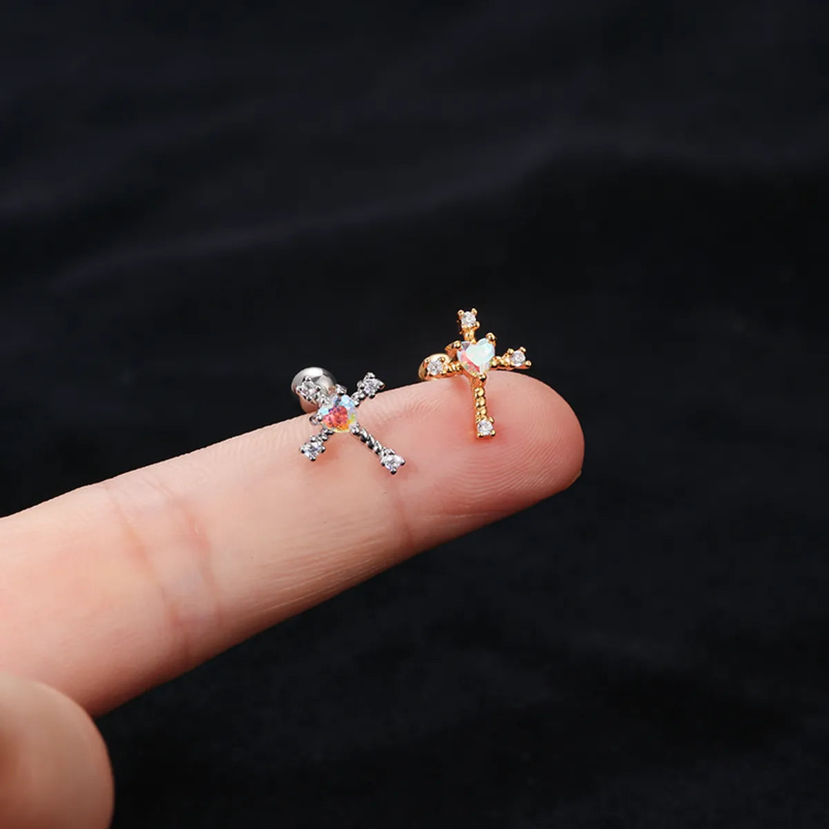 Fashion Heart Shape Butterfly Stainless Steel Inlay Zircon Ear Studs 1 Piece