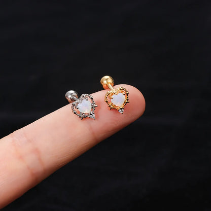 Fashion Heart Shape Butterfly Stainless Steel Inlay Zircon Ear Studs 1 Piece