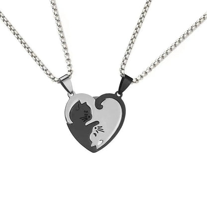 Fashion Heart Shape Cat Titanium Steel Pendant Necklace