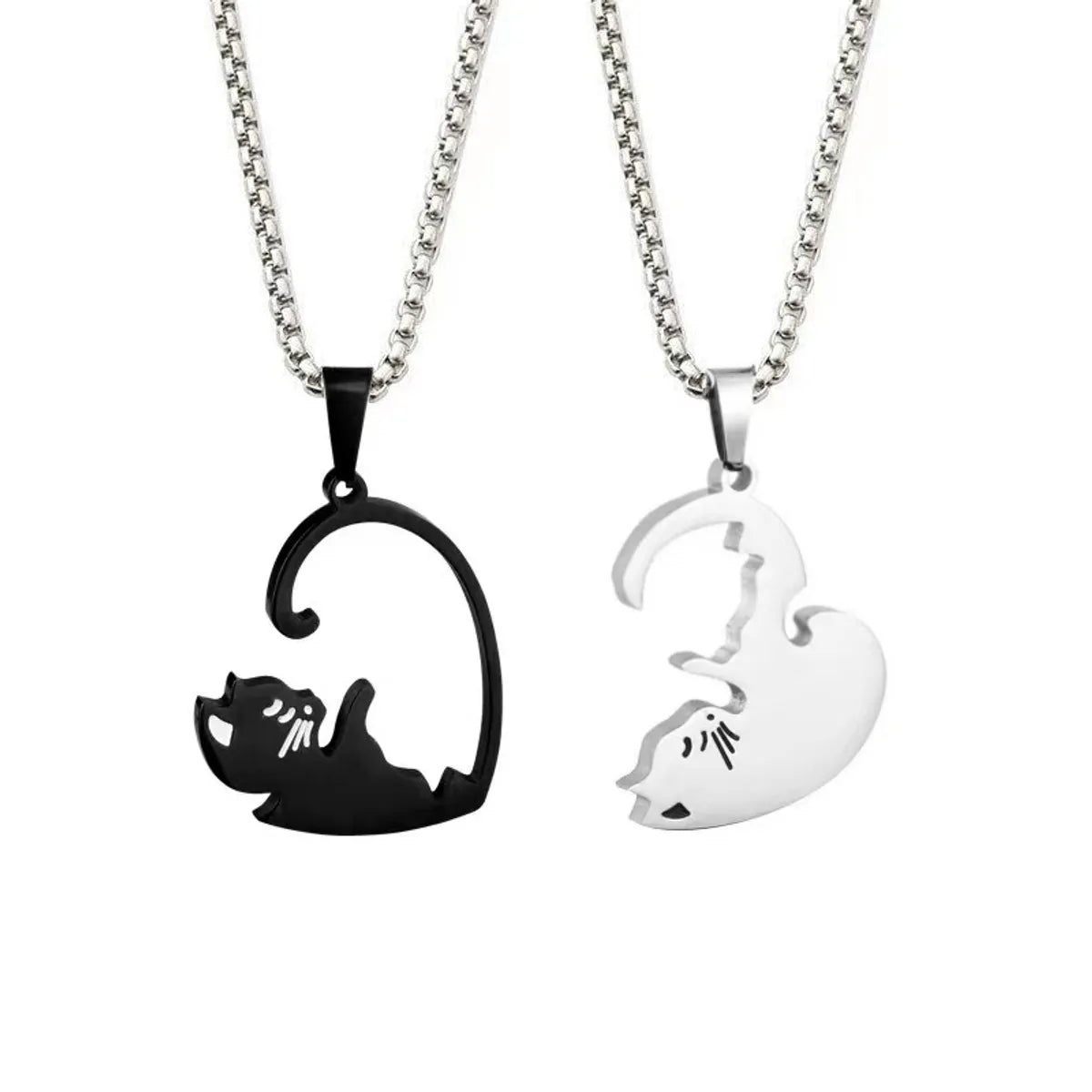 Fashion Heart Shape Cat Titanium Steel Pendant Necklace