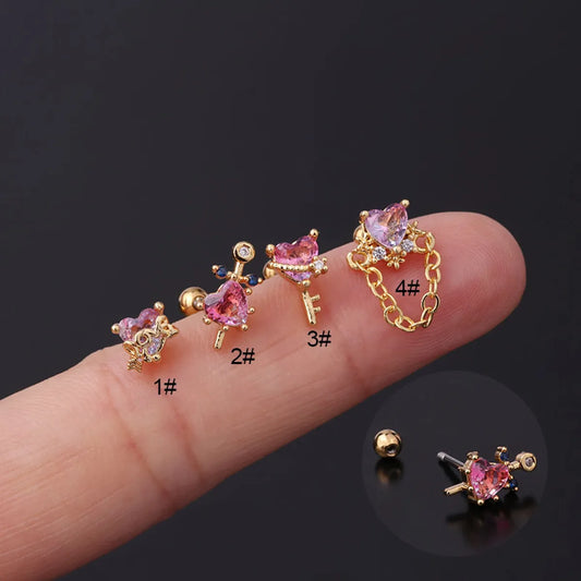 Ear Cartilage Rings & Studs Heart Copper Plating Artificial Gemstones