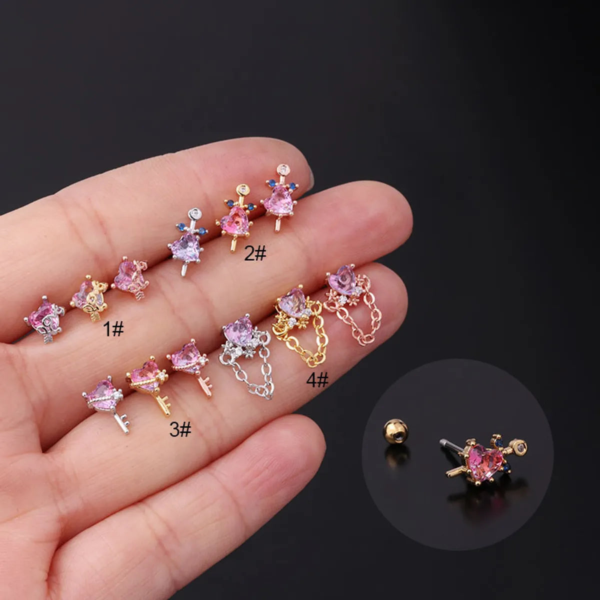 Ear Cartilage Rings & Studs Heart Copper Plating Artificial Gemstones