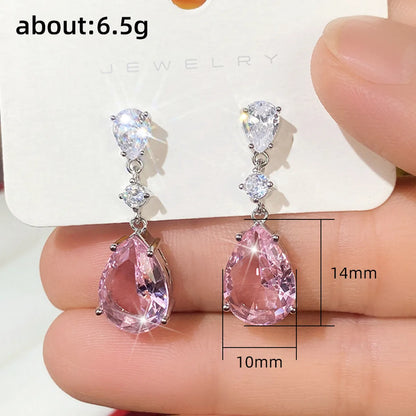 Fashion Heart Shape Copper Drop Earrings Plating Inlay Zircon Copper Earrings