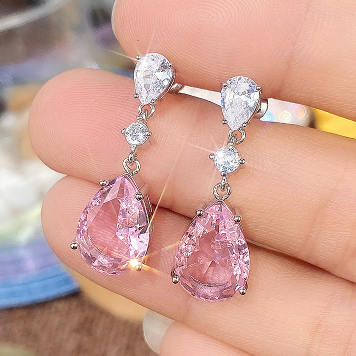 Fashion Heart Shape Copper Drop Earrings Plating Inlay Zircon Copper Earrings