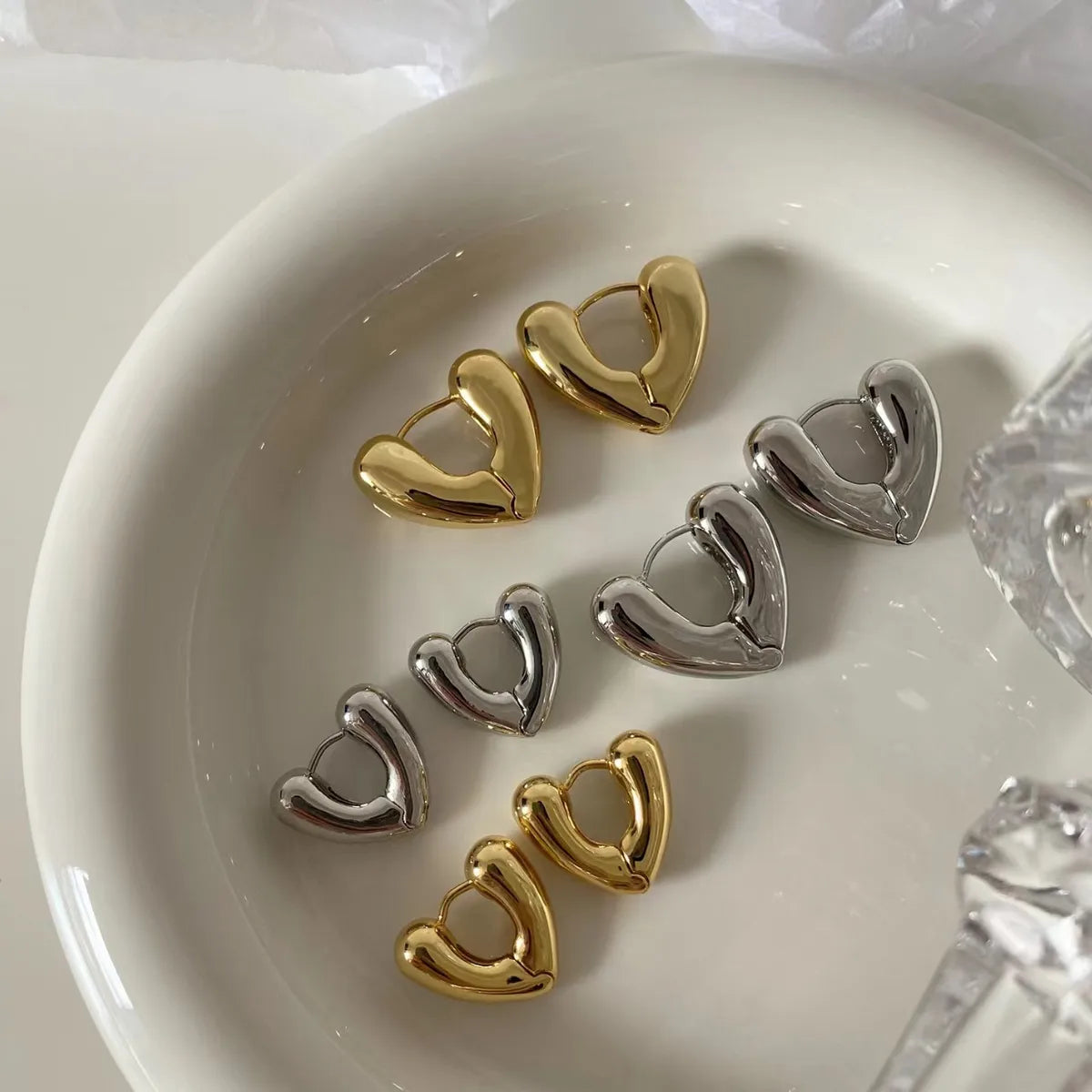 1 Pair Fashion Heart Shape Plating Copper Earrings