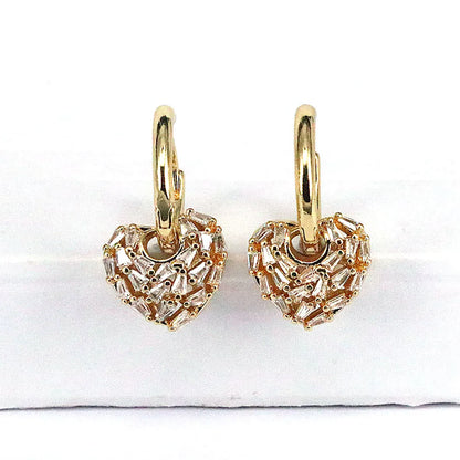 1 Pair Fashion Heart Shape Gold Plated Copper Drop Earrings