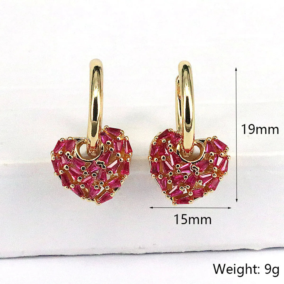 1 Pair Fashion Heart Shape Gold Plated Copper Drop Earrings