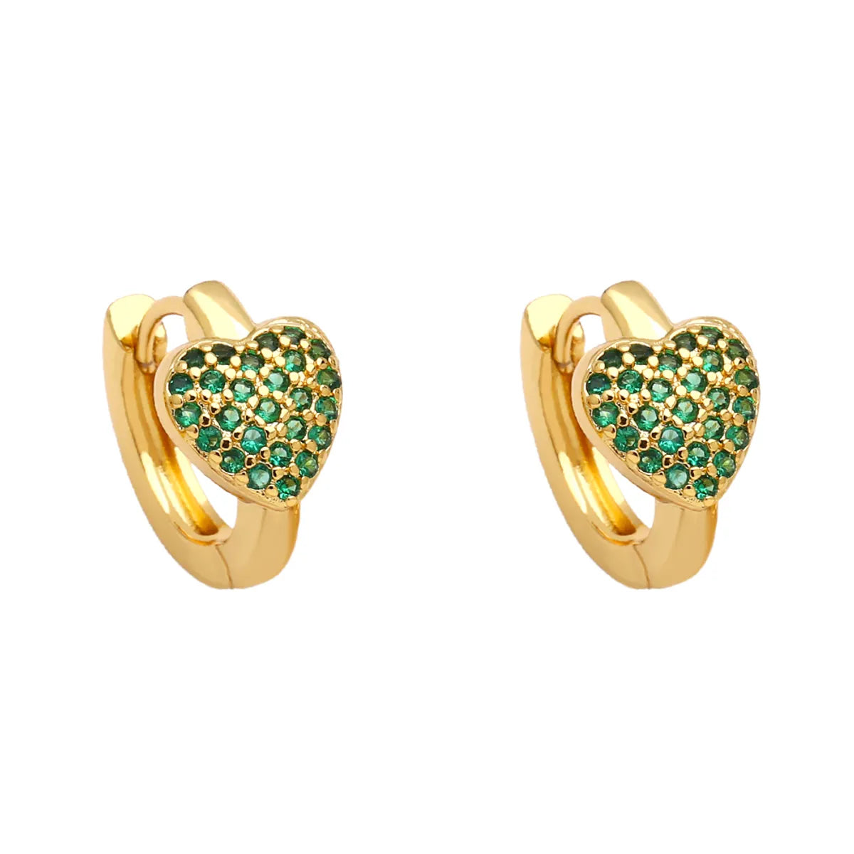 Fashion Heart Shape Copper Gold Plated Zircon Hoop Earrings 1 Pair