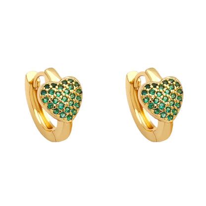 Fashion Heart Shape Copper Gold Plated Zircon Hoop Earrings 1 Pair