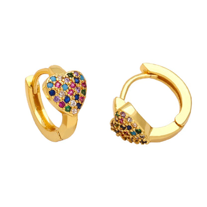 Fashion Heart Shape Copper Gold Plated Zircon Hoop Earrings 1 Pair