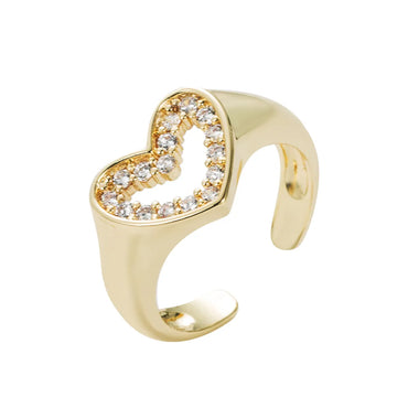 Fashion Heart Shape Copper Gold Plated Zircon Open Ring 1 Piece