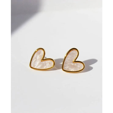 Fashion Heart Shape Copper Inlay Opal Ear Studs 1 Pair