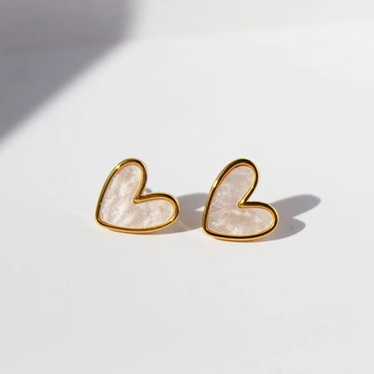 Fashion Heart Shape Copper Inlay Opal Ear Studs 1 Pair