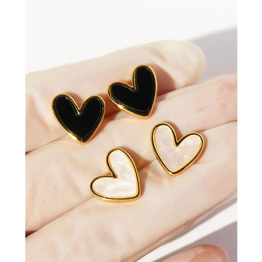 Fashion Heart Shape Copper Inlay Opal Ear Studs 1 Pair