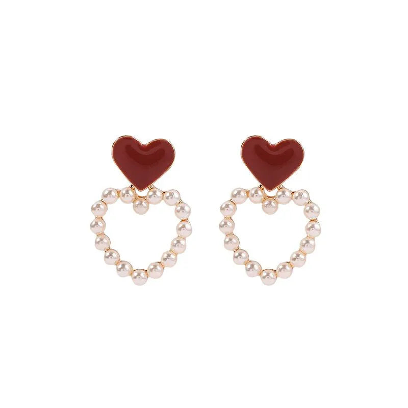 Fashion Heart Shape Copper Inlay Pearl Drop Earrings 1 Pair