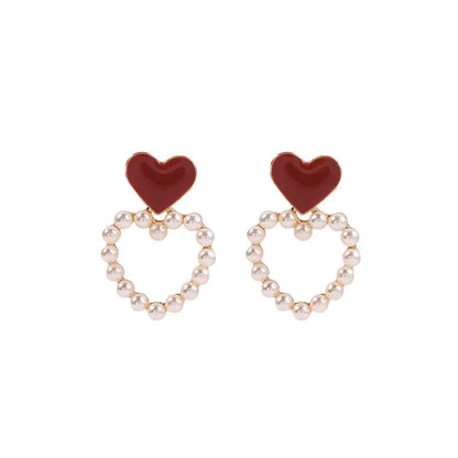 Fashion Heart Shape Copper Inlay Pearl Drop Earrings 1 Pair