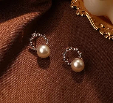 Fashion Heart Shape Copper Inlay Pearl Drop Earrings 1 Pair