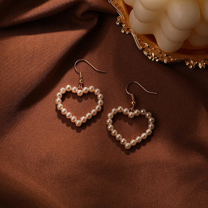 Fashion Heart Shape Copper Inlay Pearl Drop Earrings 1 Pair