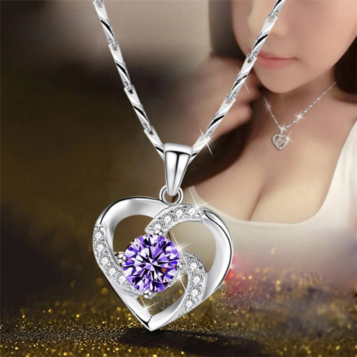 Fashion Heart Shape Copper Rhinestones Pendant Necklace In Bulk