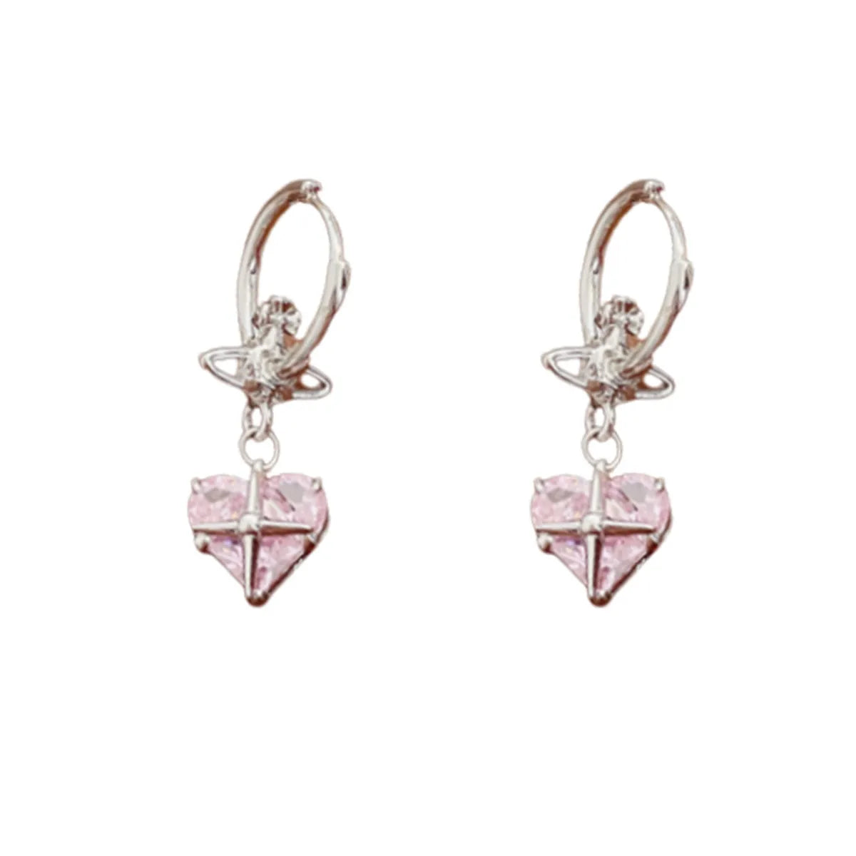 Fashion Heart Shape Copper Inlay Zircon Dangling Earrings 1 Pair