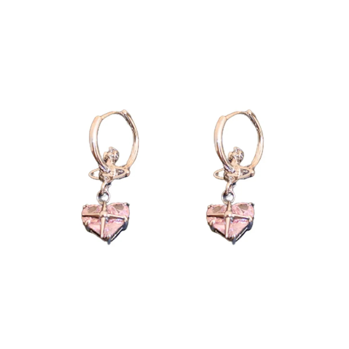 Fashion Heart Shape Copper Inlay Zircon Drop Earrings 1 Pair