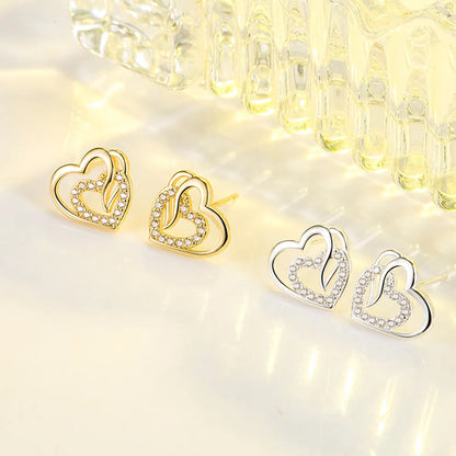 Fashion Heart Shape Copper Inlay Zircon Ear Studs 1 Pair