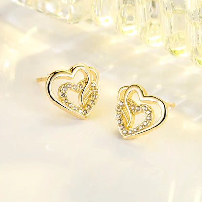 Fashion Heart Shape Copper Inlay Zircon Ear Studs 1 Pair