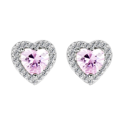 1 Pair Fashion Heart Shape Copper Inlay Zircon Ear Studs