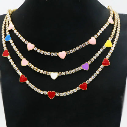 Fashion Heart Shape Copper Inlay Zircon Necklace 1 Piece