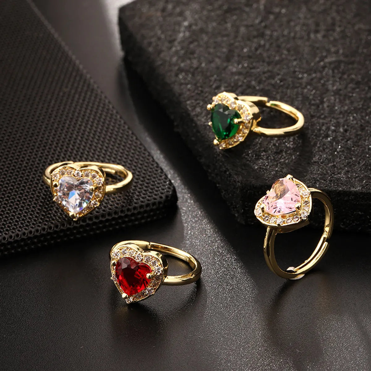 Fashion Heart Shape Copper Inlay Zircon Open Ring 1 Piece