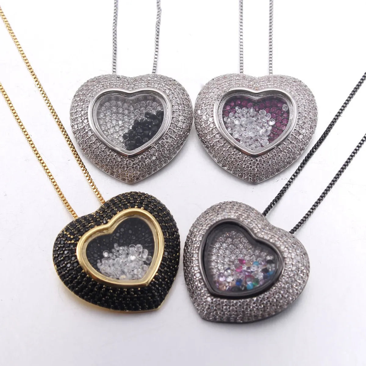 Fashion Heart Shape Copper Inlay Zircon Pendant Necklace