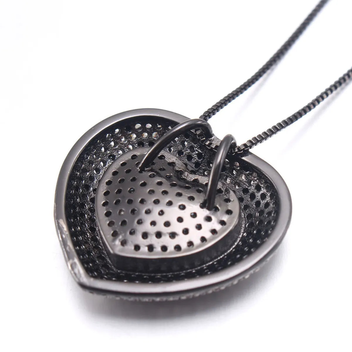 Fashion Heart Shape Copper Inlay Zircon Pendant Necklace