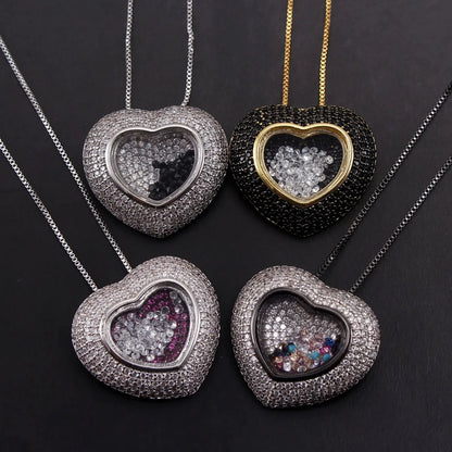 Fashion Heart Shape Copper Inlay Zircon Pendant Necklace