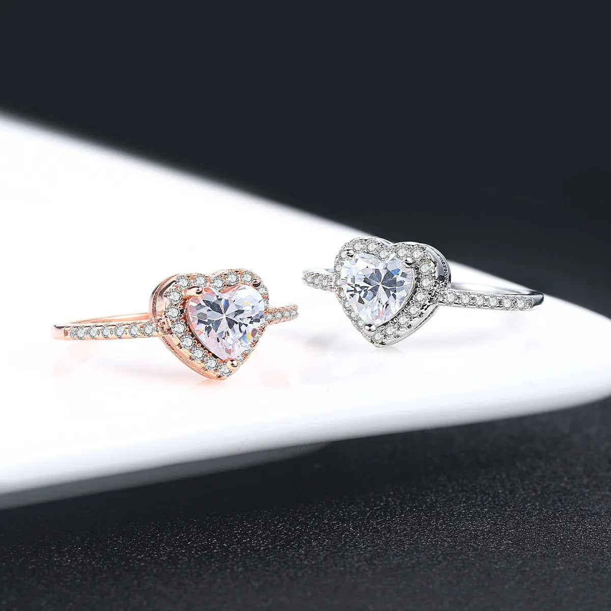 Fashion Heart Shape Copper Inlay Zircon Rings 1 Piece