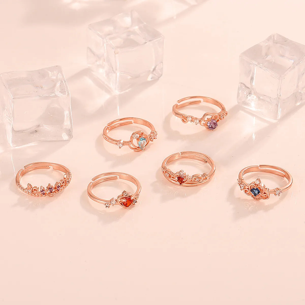 Fashion Heart Shape Copper Inlay Zircon Rings 1 Piece