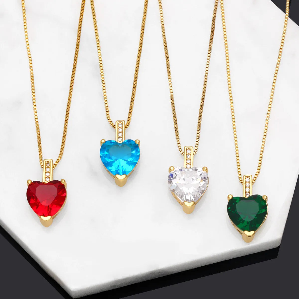 Fashion Heart Shape Copper Necklace Inlay Zircon Copper Necklaces