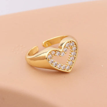 Fashion Heart Shape Copper Open Ring Inlaid Zircon Copper Rings