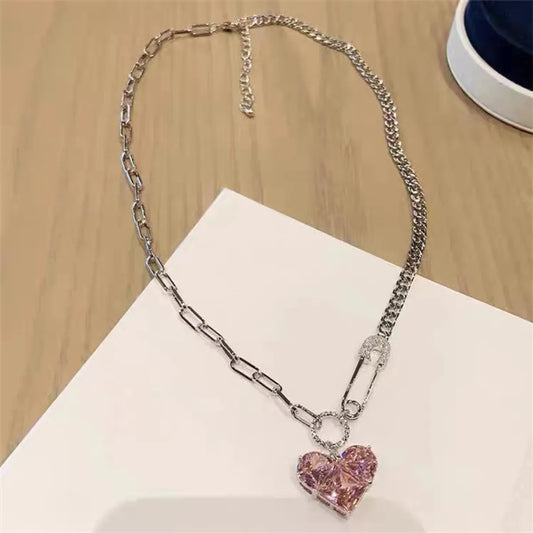 Fashion Heart Shape Copper Plating Inlay Artificial Gemstones Pendant Necklace 1 Piece