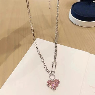 Fashion Heart Shape Copper Plating Inlay Artificial Gemstones Pendant Necklace 1 Piece