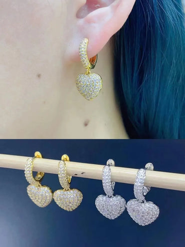 Fashion Heart Shape Copper Plating Inlay Zircon Drop Earrings 1 Pair